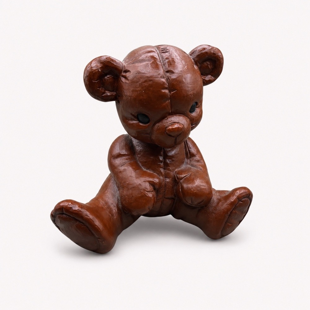 Red Mill Mfg Handcrafted Pecan Shell Resin Teddy Bear Figurine Brown USA Made